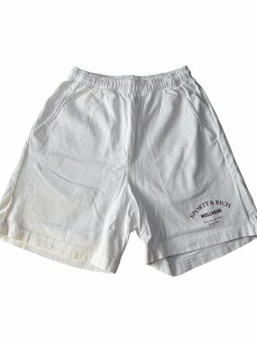 Sporty & Rich White ‘Wellness’ Cotton Shorts with Burgundy Logo